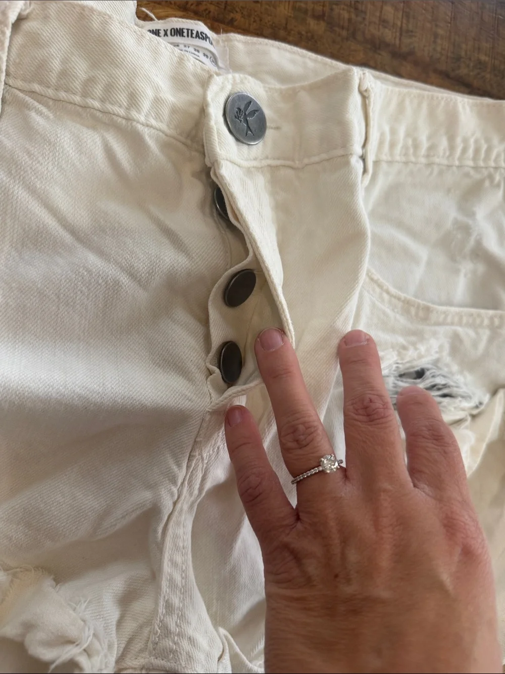 One Teaspoon cream Bandits Distressed Frayed Hem Denim Shorts